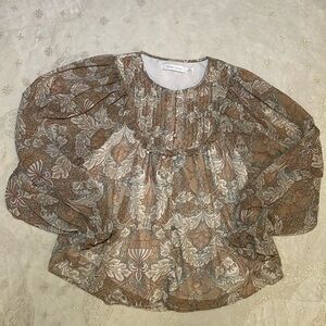 Bishop + Young Tucked Bib Gathered Sleeve Sheer Large Blouse